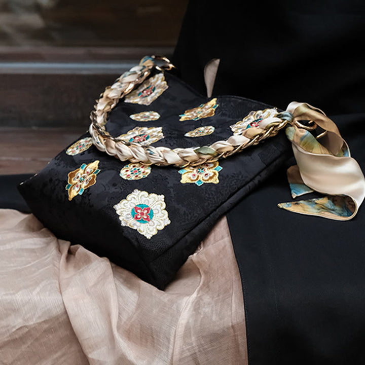 Borsa a tracolla per lo shopping in raso con ricamo Buddha Stones Su Journey