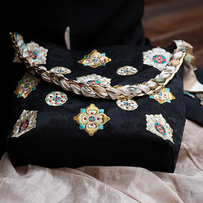 Borsa a tracolla per lo shopping in raso con ricamo Buddha Stones Su Journey