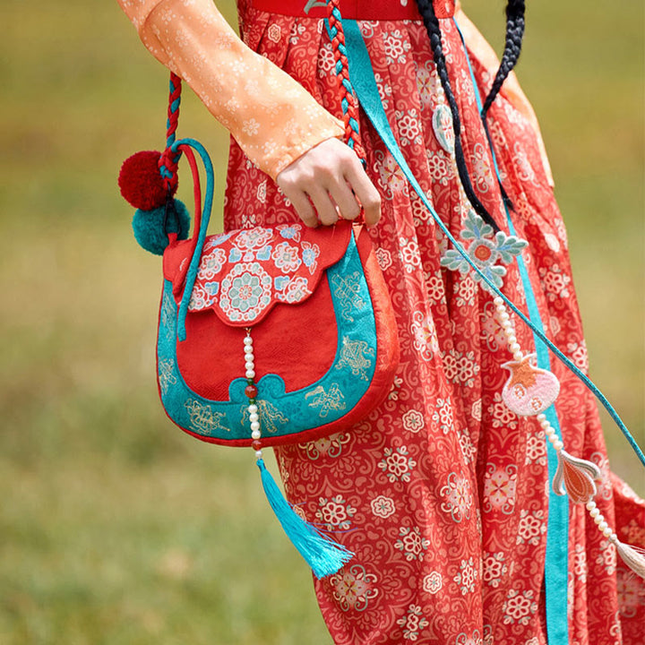 Borsa a tracolla per lo shopping in stile etnico Buddha Stones ricamo Su, borsa a mano