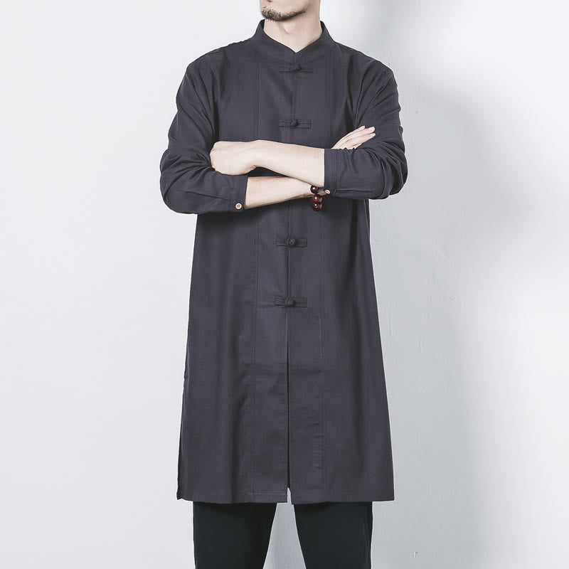 Cappotto da uomo in lino con bottoni a forma di rana, lunghezza media , Buddha Stones Fall Zen Clothing - image 26