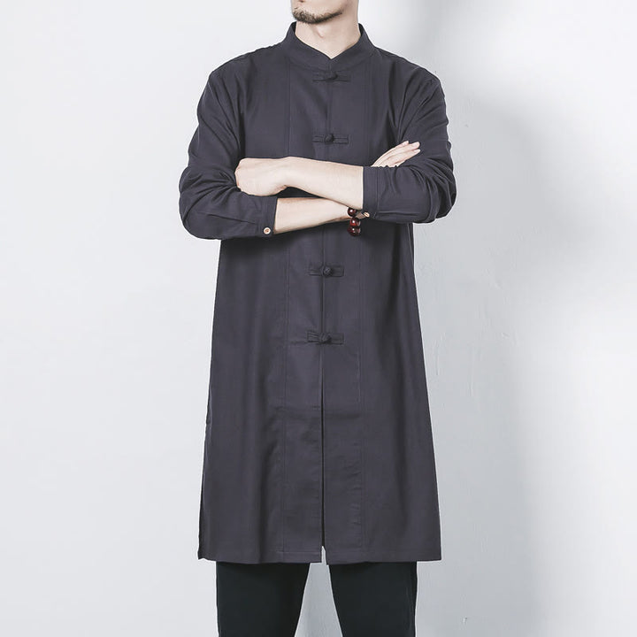 Cappotto da uomo in lino con bottoni a forma di rana, lunghezza media , Buddha Stones Fall Zen Clothing - image 26