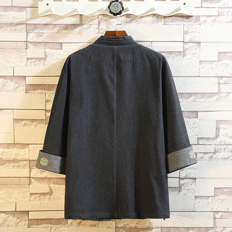 Buddha Stones Uomo Frog-Bottone Tang Suit Tre Quarti Manica Giacca Camicia Con Tasche - image 1