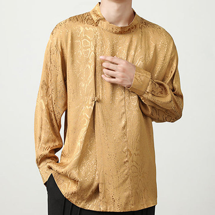 Camicia a maniche lunghe con bottoni a rana in jacquard autunnale Buddha Stones Uomo Abbigliamento - image 5