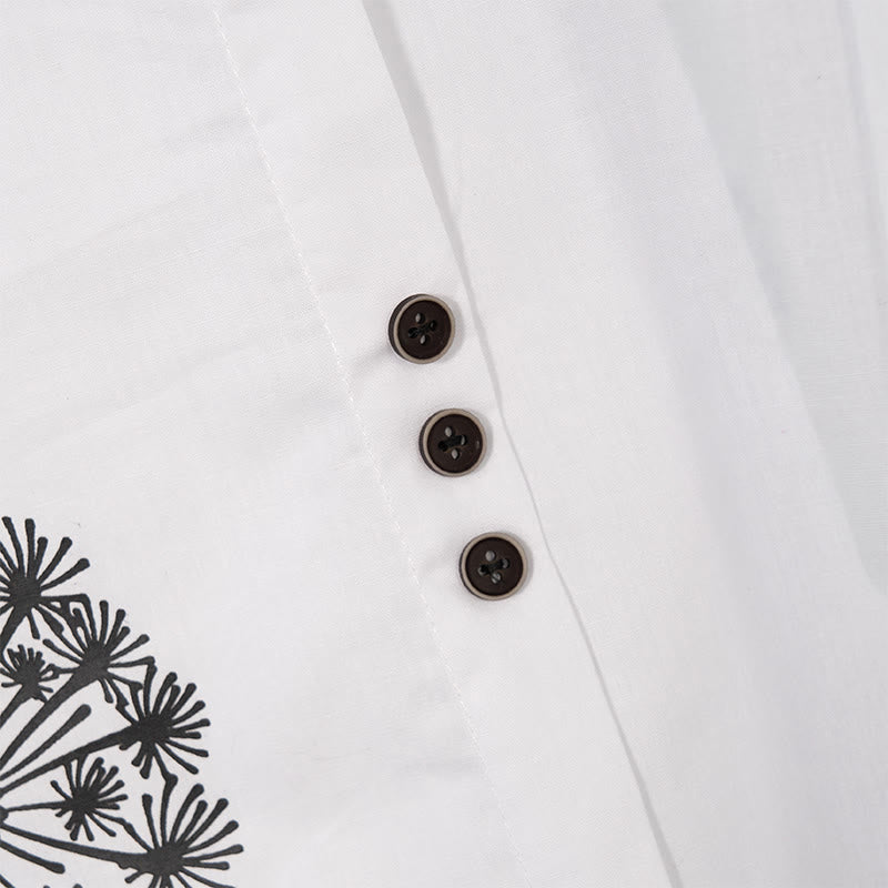 Buddha Stones Casual Dandelion Manica Lunga Girocollo Camicia Cotone Lino Camicie Donna