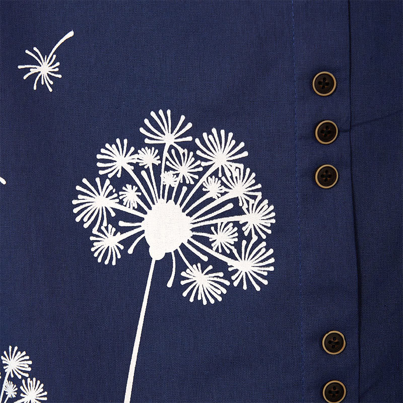 Buddha Stones Casual Dandelion Manica Lunga Girocollo Camicia Cotone Lino Camicie Donna