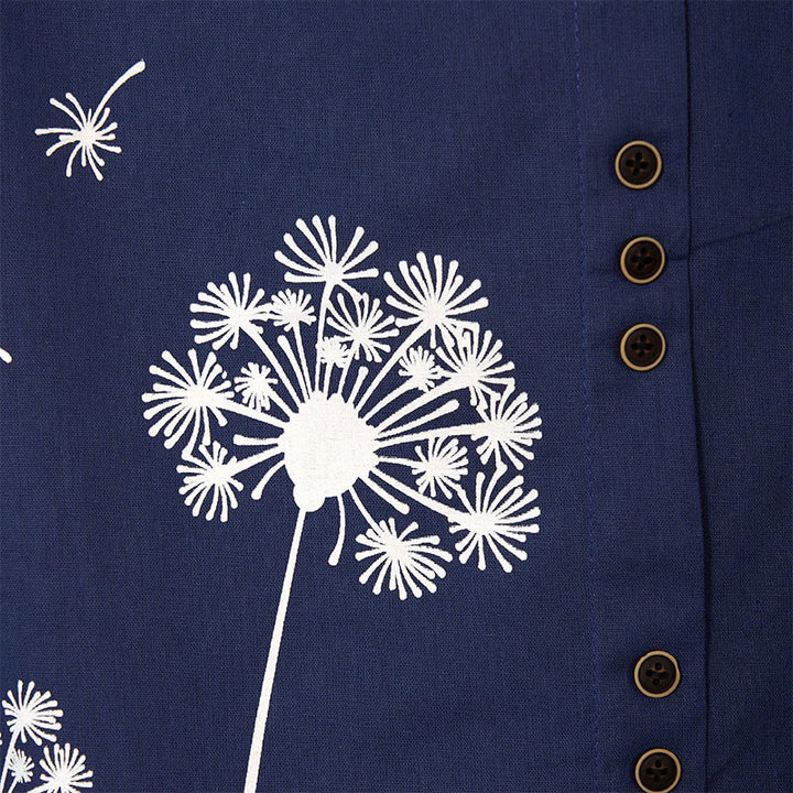 Buddha Stones Casual Dandelion Manica Lunga Girocollo Camicia Cotone Lino Camicie Donna
