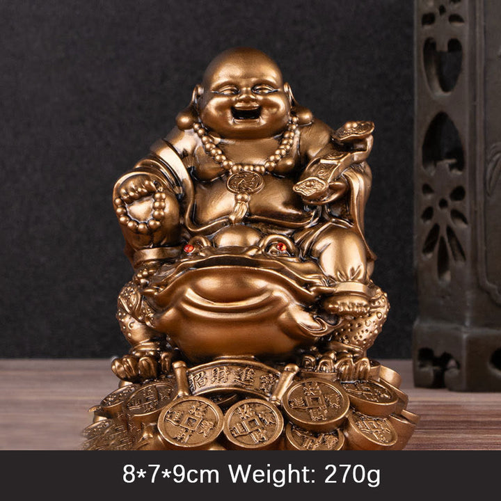 Buddha Stones Buddha che ride Feng Shui Rana Rospo Monete di rame Attraggono la ricchezza Statua in resina Decorazione per la casa
