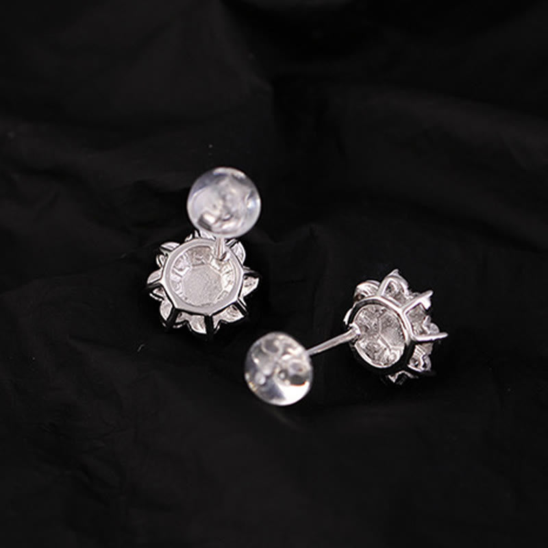 Orecchini Buddha Stones 925 Sterling Silver Round Jade Flower Prosperity