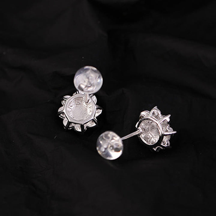 Orecchini Buddha Stones 925 Sterling Silver Round Jade Flower Prosperity