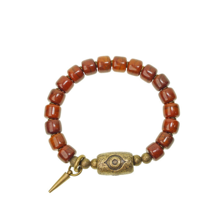 Buddha Stones Yak Bone Dzi Forma Rame Cono Pendente Bracciale Forza