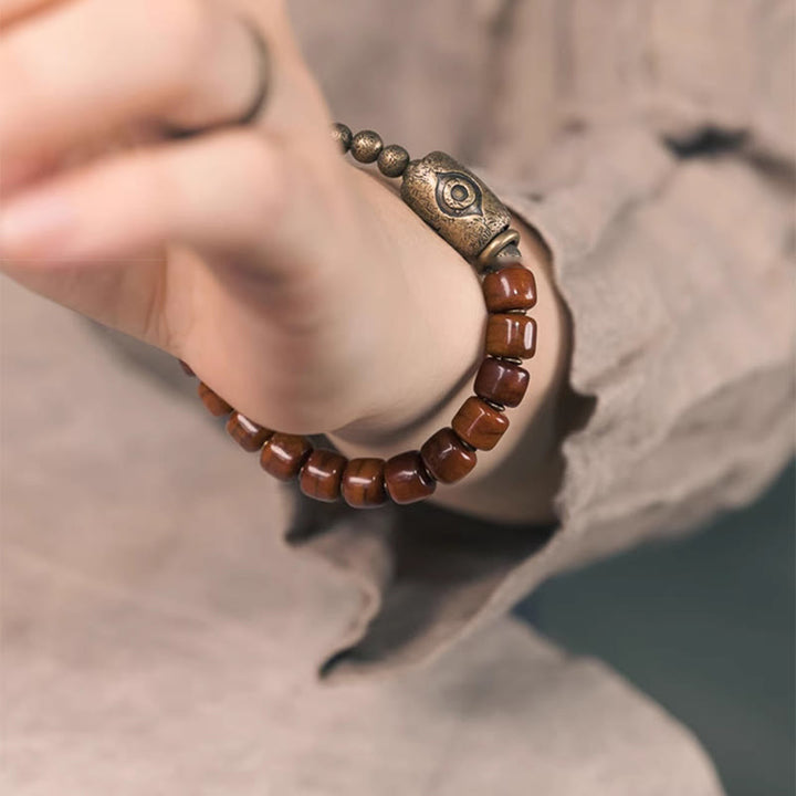 Buddha Stones Yak Bone Dzi Forma Rame Cono Pendente Bracciale Forza