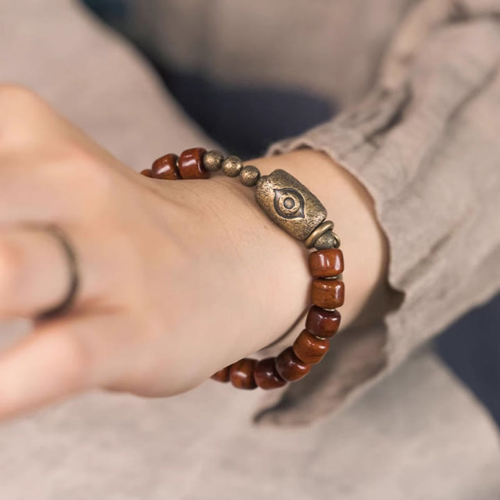 Buddha Stones Yak Bone Dzi Forma Rame Cono Pendente Bracciale Forza