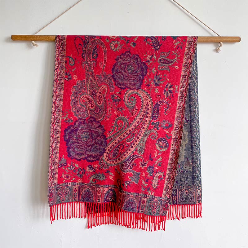 Buddha Stones, anacardi tibetani, fiori di peonia, nappe di vite, scialle, sciarpa avvolgente, calda, invernale