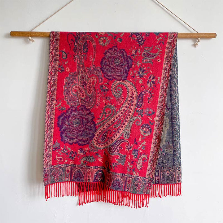 Buddha Stones, anacardi tibetani, fiori di peonia, nappe di vite, scialle, sciarpa avvolgente, calda, invernale