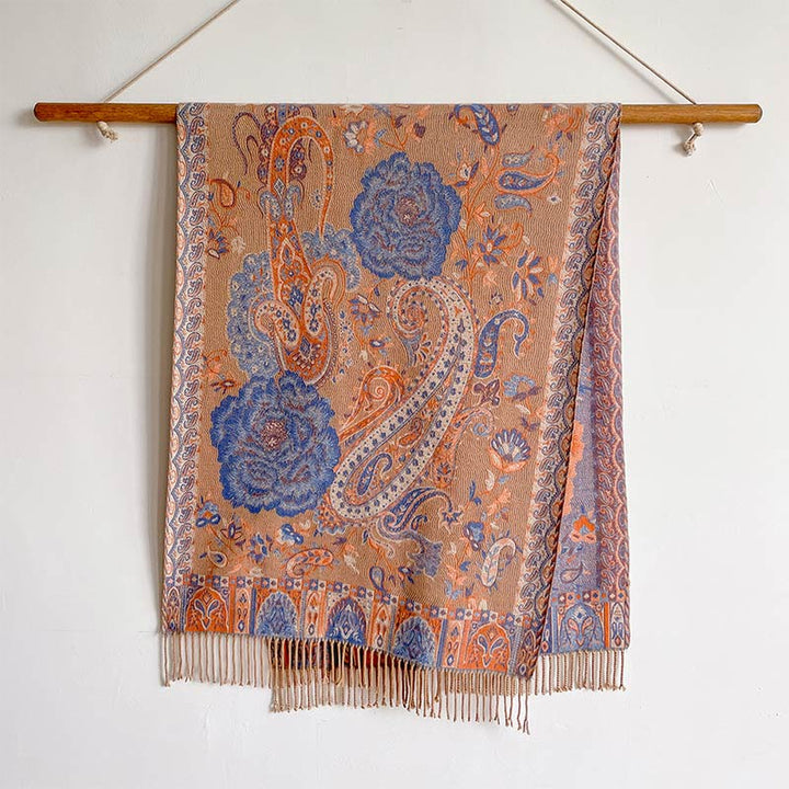 Buddha Stones, anacardi tibetani, fiori di peonia, nappe di vite, scialle, sciarpa avvolgente, calda, invernale