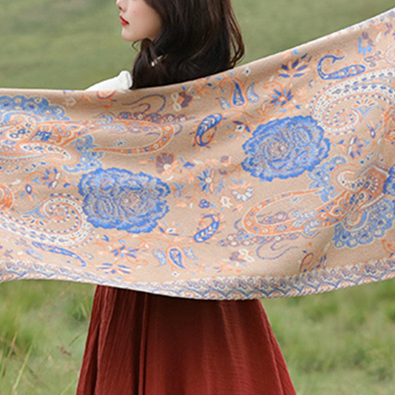 Buddha Stones, anacardi tibetani, fiori di peonia, nappe di vite, scialle, sciarpa avvolgente, calda, invernale