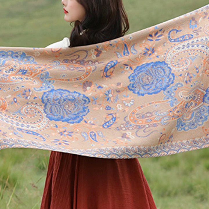 Buddha Stones, anacardi tibetani, fiori di peonia, nappe di vite, scialle, sciarpa avvolgente, calda, invernale