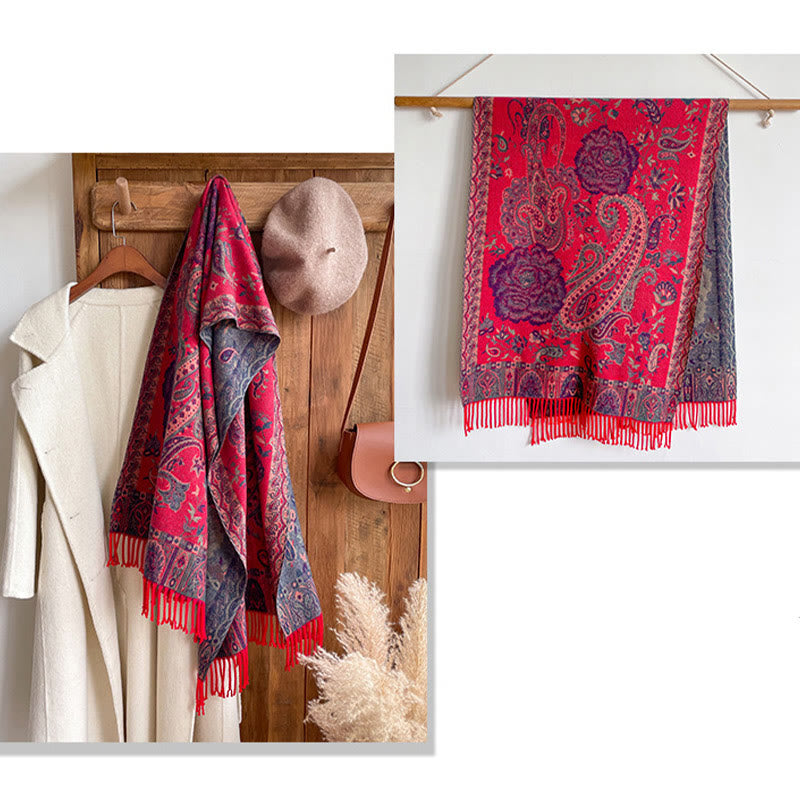 Buddha Stones, anacardi tibetani, fiori di peonia, nappe di vite, scialle, sciarpa avvolgente, calda, invernale