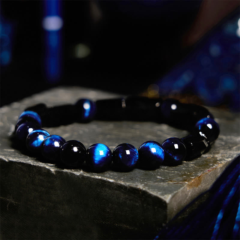 Bracciale Buddha Stones Occhio di Tigre Blu Tormalina Nera Forza