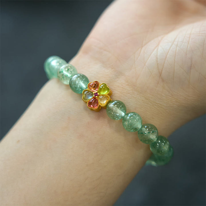 Braccialetto con carattere Fu rilassante in quarzo fragola verde naturale Buddha Stones