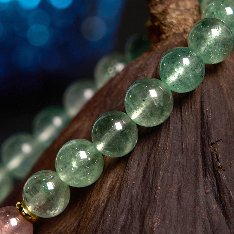 Braccialetto con carattere Fu rilassante in quarzo fragola verde naturale Buddha Stones