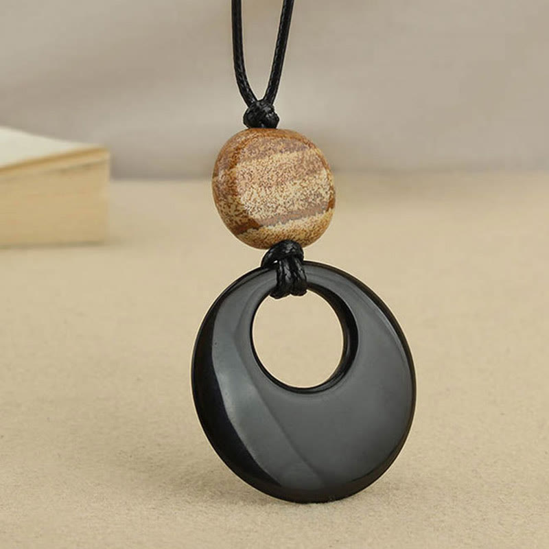 Buddha Stones Ossidiana nera Liuli Picture Stone Collana pendente in rame
