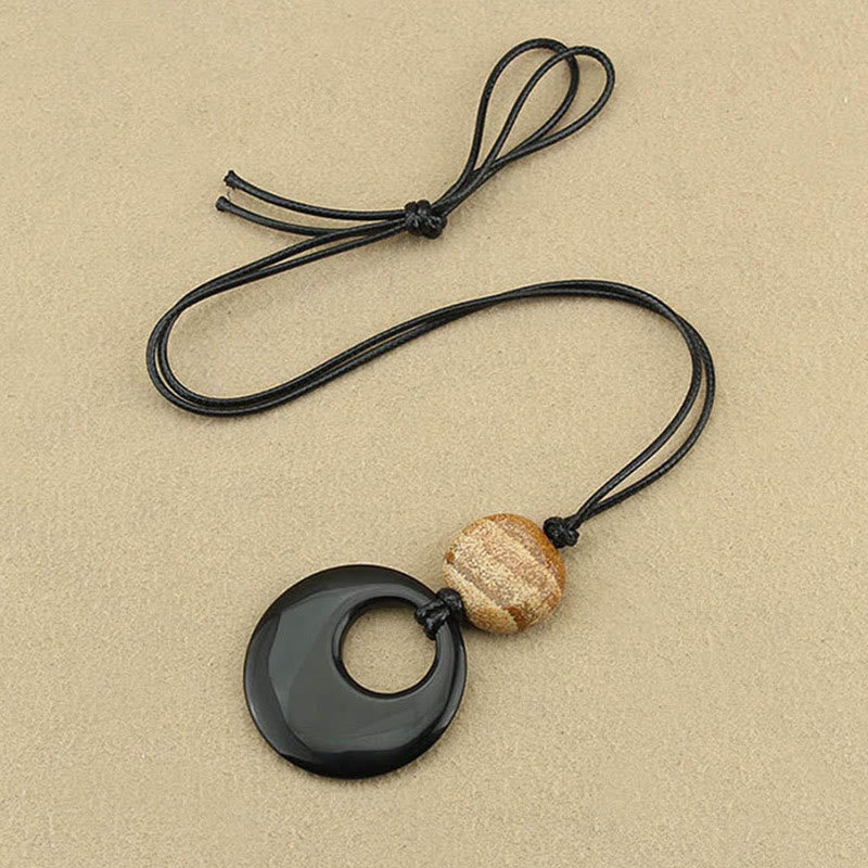 Buddha Stones Ossidiana nera Liuli Picture Stone Collana pendente in rame