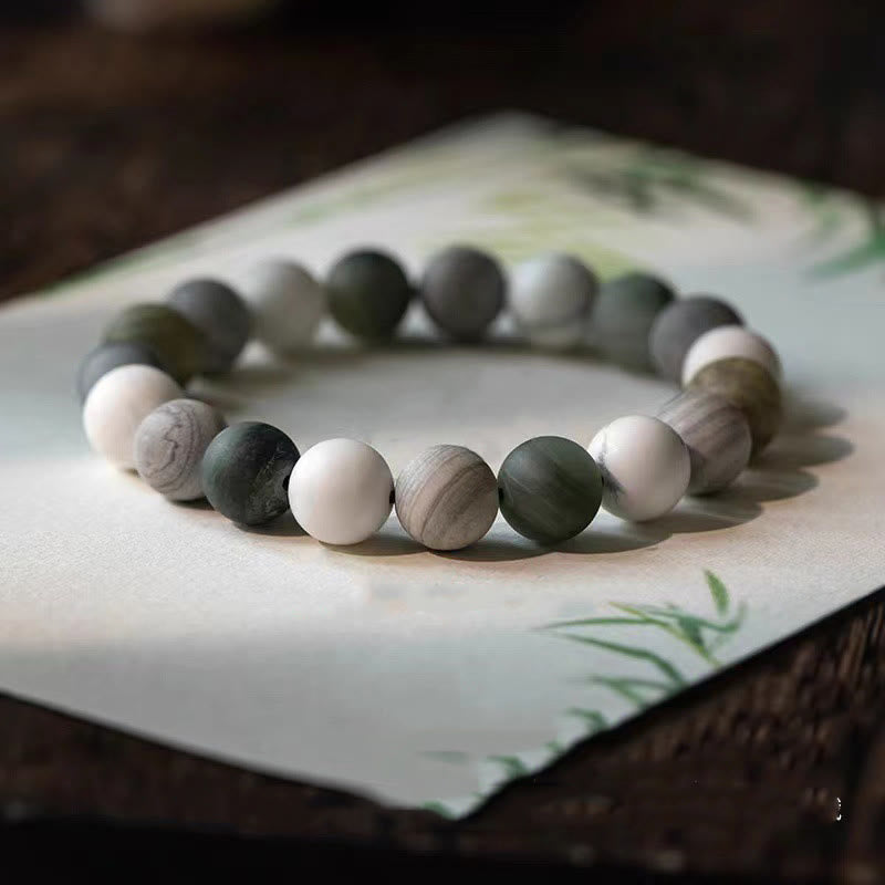 Braccialetto di benedizione in Buddha Stones, turchese bianco, diaspro Picasso, calcite verde