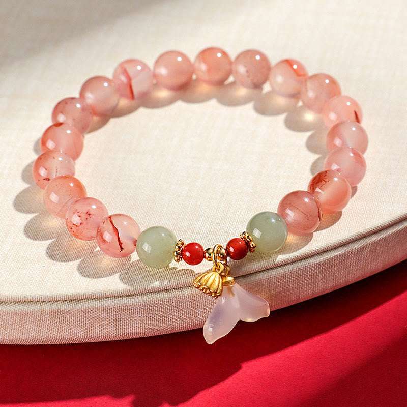 Braccialetto della fortuna Buddha Stones South Red Agate Butterfly Orchid Hetian Jade