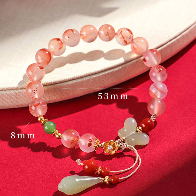 Braccialetto della fortuna Buddha Stones South Red Agate Butterfly Orchid Hetian Jade