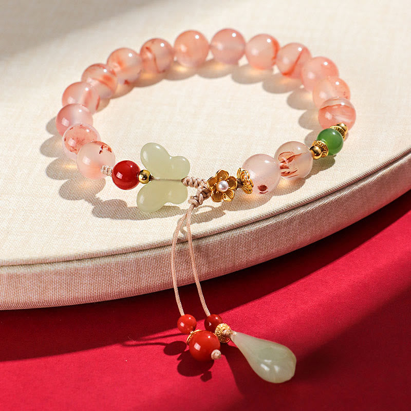 Braccialetto della fortuna Buddha Stones South Red Agate Butterfly Orchid Hetian Jade