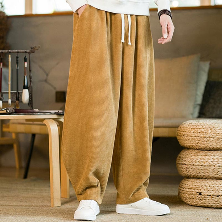 Pantaloni harem in velluto a coste con coulisse da uomo, autunno inverno, Buddha Stones - image 1