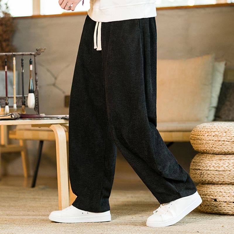 Pantaloni harem in velluto a coste con coulisse da uomo, autunno inverno, Buddha Stones - image 9