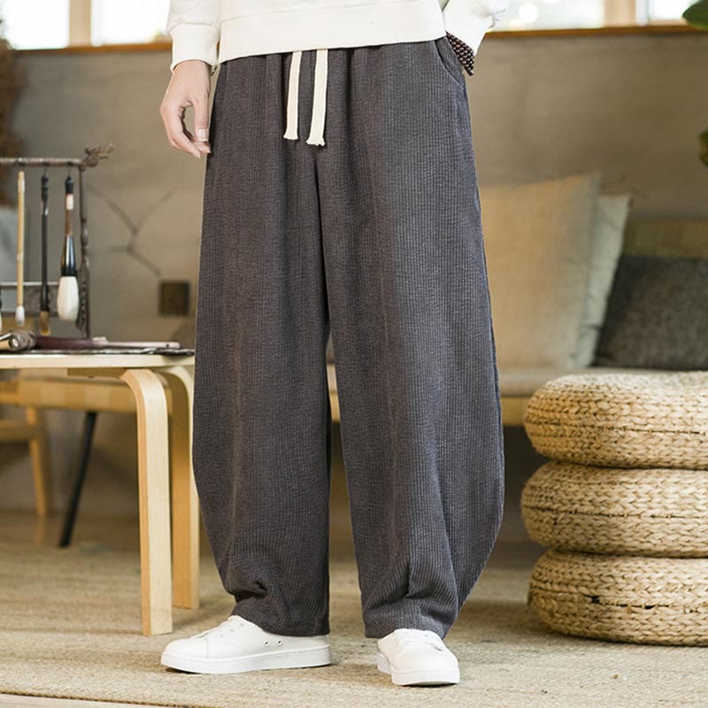 Pantaloni harem in velluto a coste con coulisse da uomo, autunno inverno, Buddha Stones - image 15