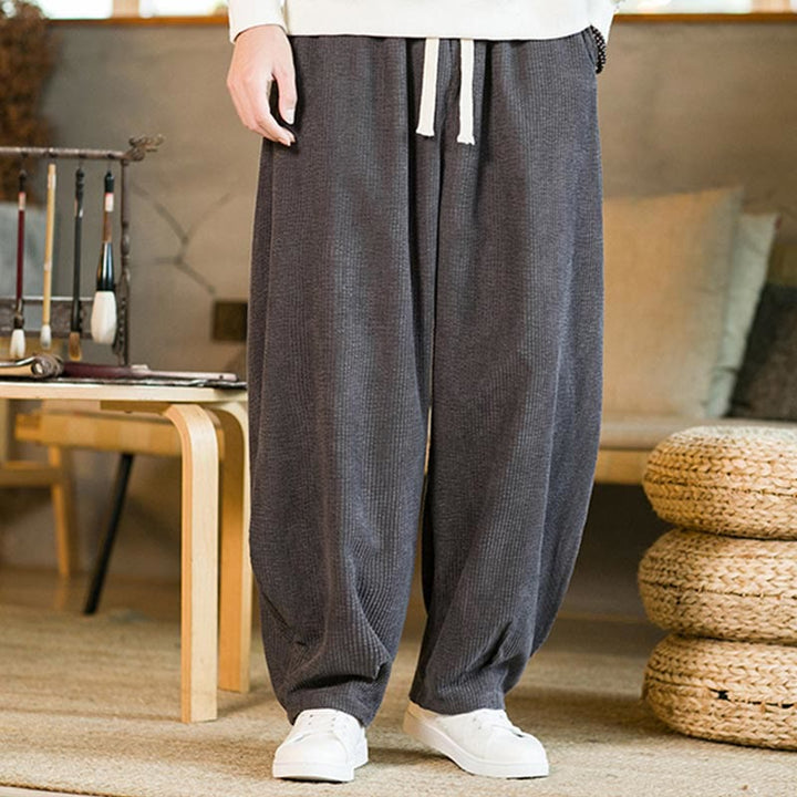 Pantaloni harem in velluto a coste con coulisse da uomo, autunno inverno, Buddha Stones - image 13