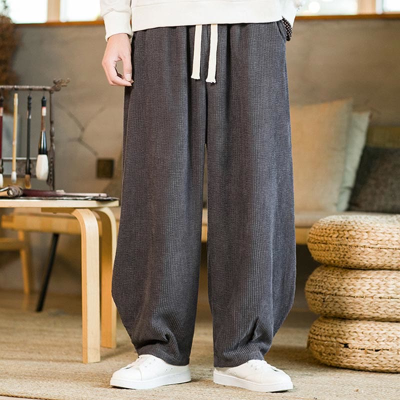 Pantaloni harem in velluto a coste con coulisse da uomo, autunno inverno, Buddha Stones - image 17