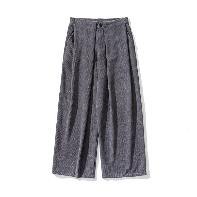 Pantaloni a gamba larga da uomo in velluto a coste di cotone tinta unita Buddha Stones con tasche