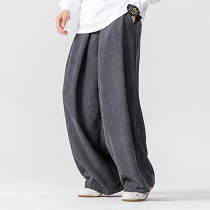 Pantaloni a gamba larga da uomo in velluto a coste di cotone tinta unita Buddha Stones con tasche