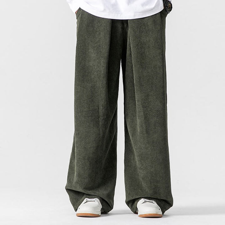 Pantaloni a gamba larga da uomo in velluto a coste di cotone tinta unita Buddha Stones con tasche