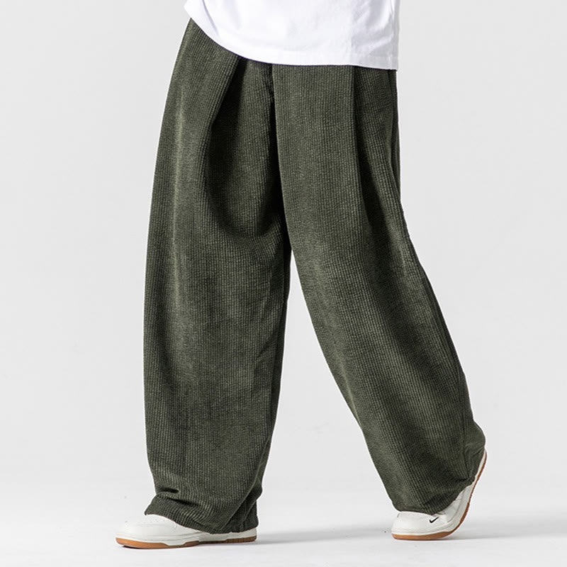 Pantaloni a gamba larga da uomo in velluto a coste di cotone tinta unita Buddha Stones con tasche
