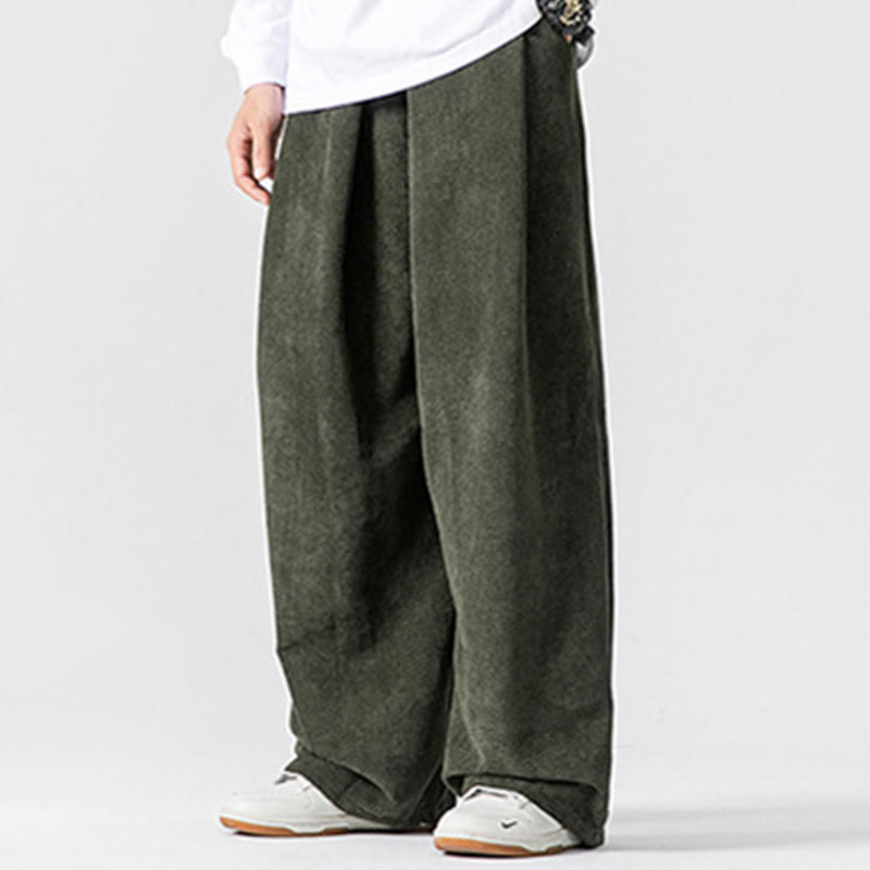 Pantaloni a gamba larga da uomo in velluto a coste di cotone tinta unita Buddha Stones con tasche