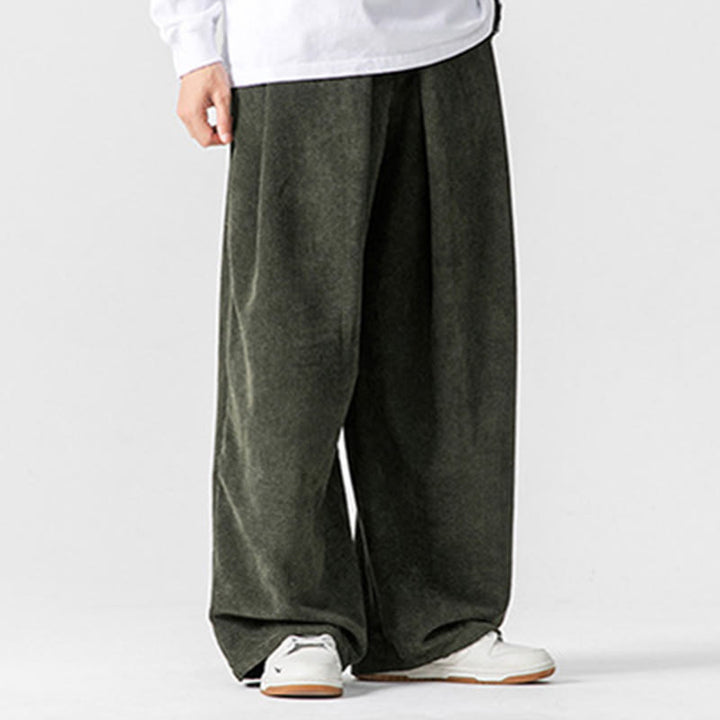 Pantaloni a gamba larga da uomo in velluto a coste di cotone tinta unita Buddha Stones con tasche