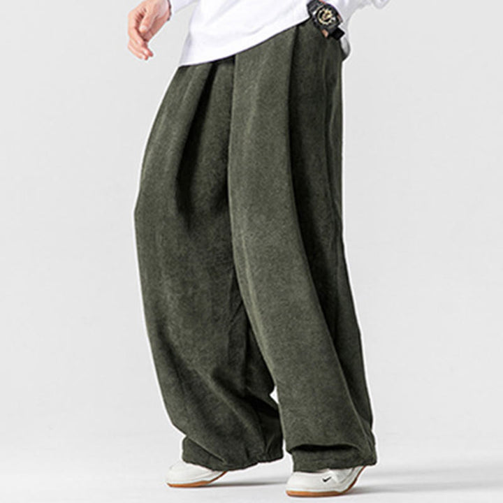Pantaloni a gamba larga da uomo in velluto a coste di cotone tinta unita Buddha Stones con tasche