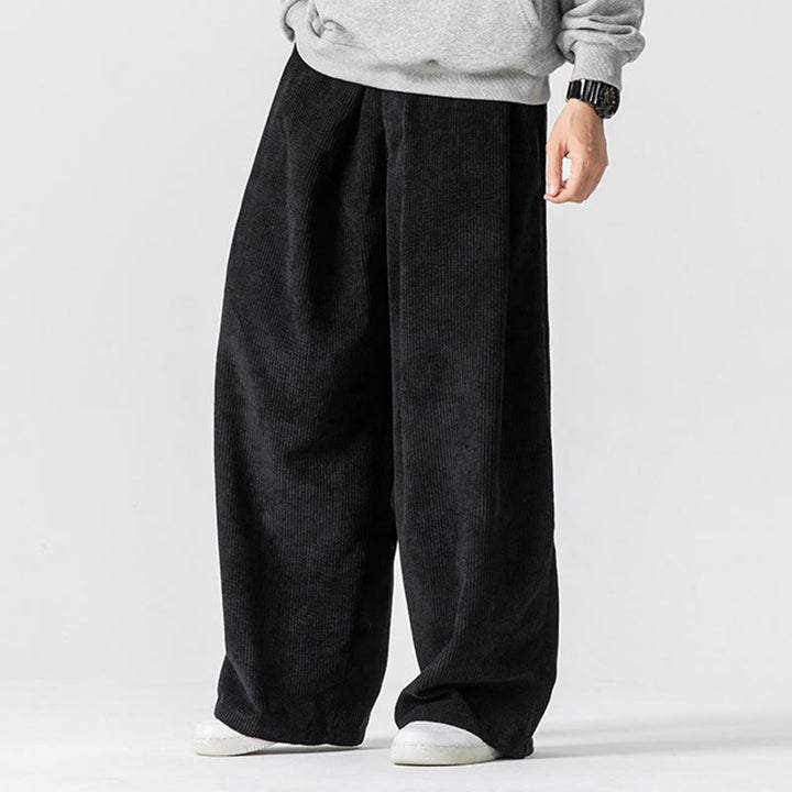 Pantaloni a gamba larga da uomo in velluto a coste di cotone tinta unita Buddha Stones con tasche