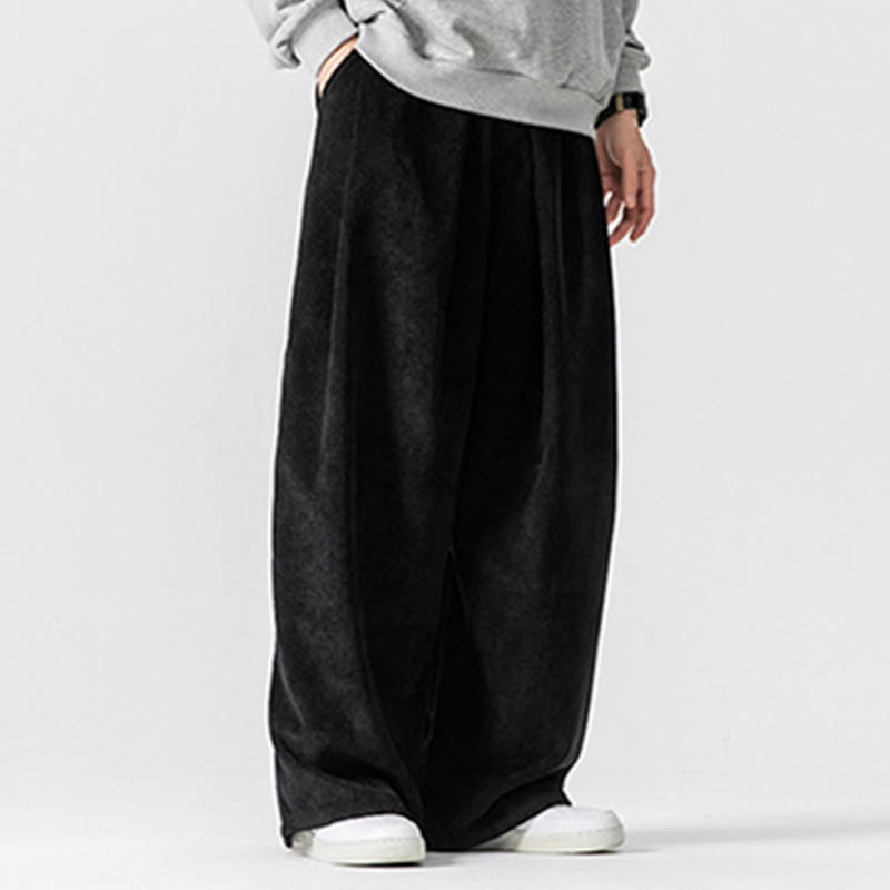 Pantaloni a gamba larga da uomo in velluto a coste di cotone tinta unita Buddha Stones con tasche