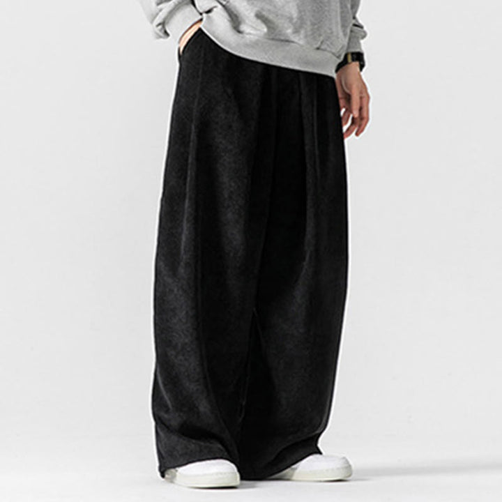 Pantaloni a gamba larga da uomo in velluto a coste di cotone tinta unita Buddha Stones con tasche