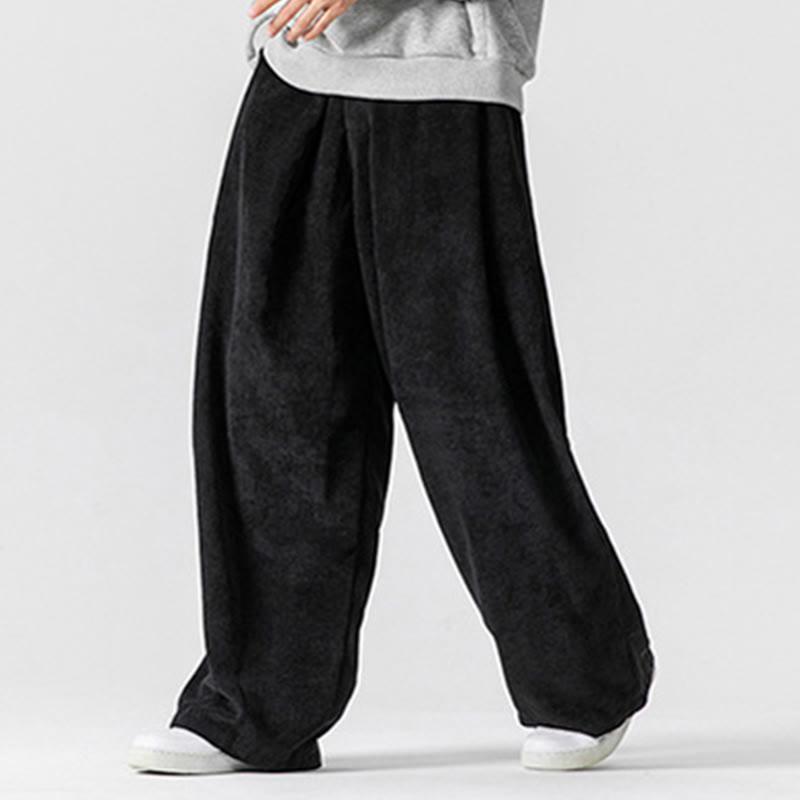 Pantaloni a gamba larga da uomo in velluto a coste di cotone tinta unita Buddha Stones con tasche