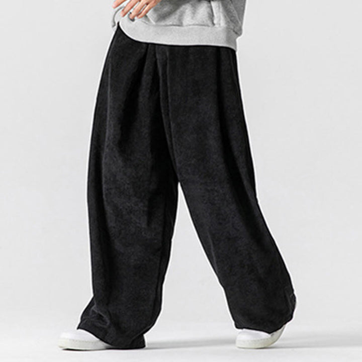 Pantaloni a gamba larga da uomo in velluto a coste di cotone tinta unita Buddha Stones con tasche