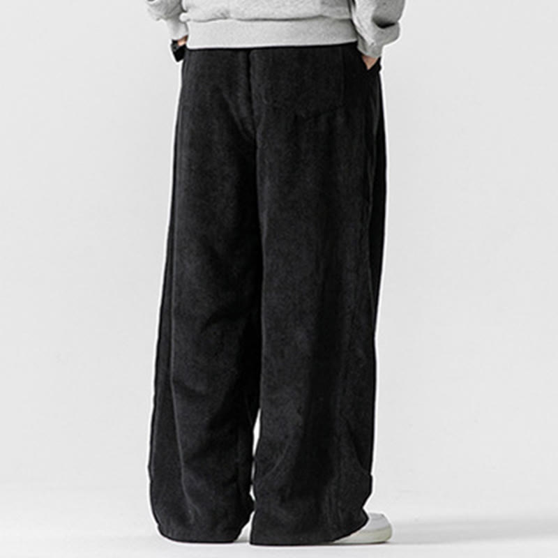Pantaloni a gamba larga da uomo in velluto a coste di cotone tinta unita Buddha Stones con tasche