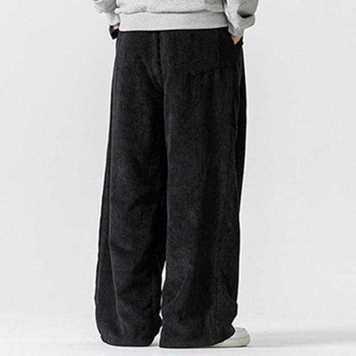 Pantaloni a gamba larga da uomo in velluto a coste di cotone tinta unita Buddha Stones con tasche